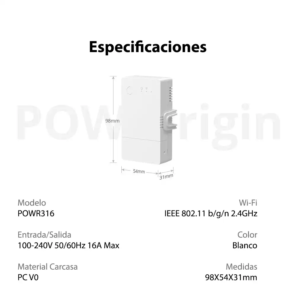 Interruptor Wifi Medidor De Energia Sonoff POW Origin 16A -  -  Distribuidores Oficiales