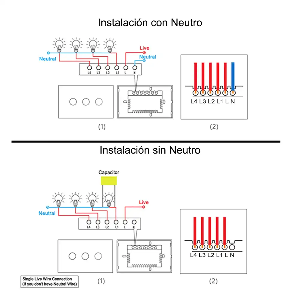 Interruptor Wifi De Pared Sin Neutro De 3 Canales - Sonoff Compatible -   - Distribuidores Oficiales